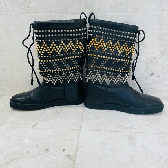 LOUBOUTIN {38} Boots Leather Studded Accents Lace-Up Boots - Picture 3 of 16